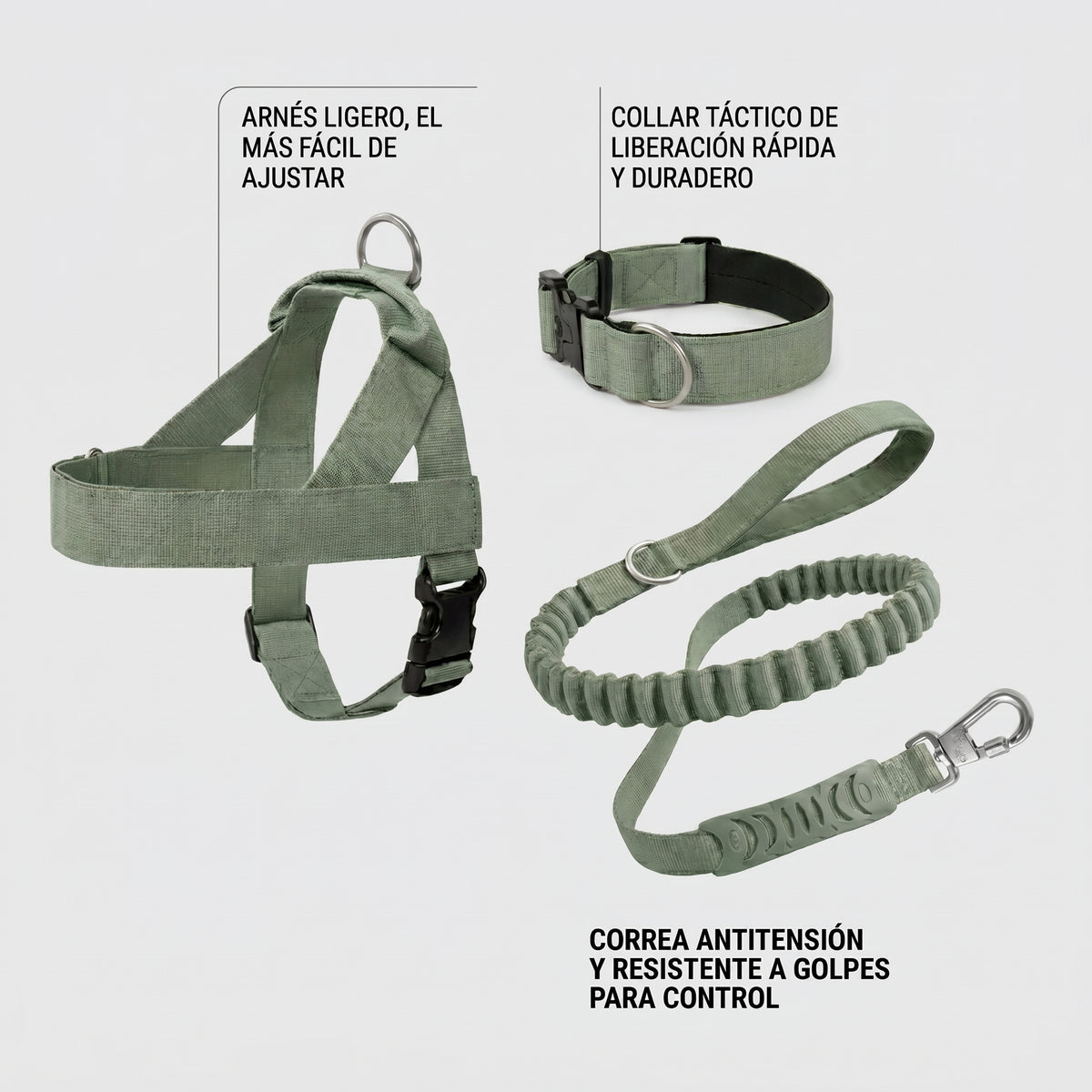 Zarpella™ Pack Paseo 3 en 1 — Arnés, Collar y Correa Táctica para Perros