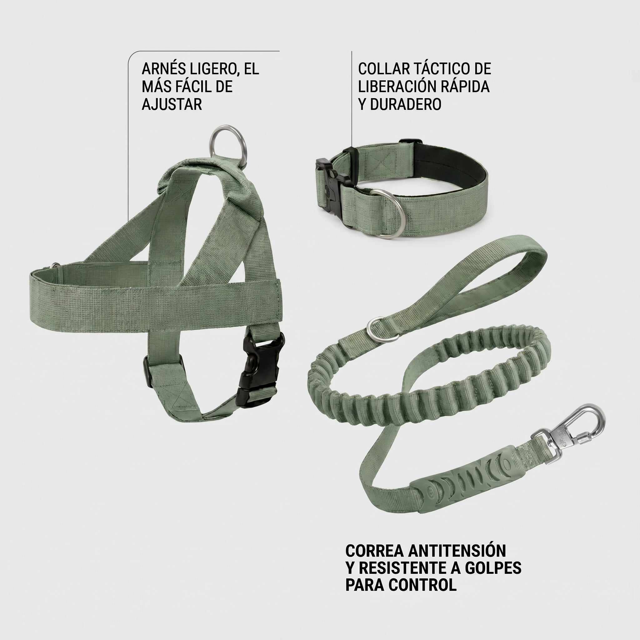 Zarpella™ Pack Paseo 3 en 1 — Arnés, Collar y Correa Táctica para Perros